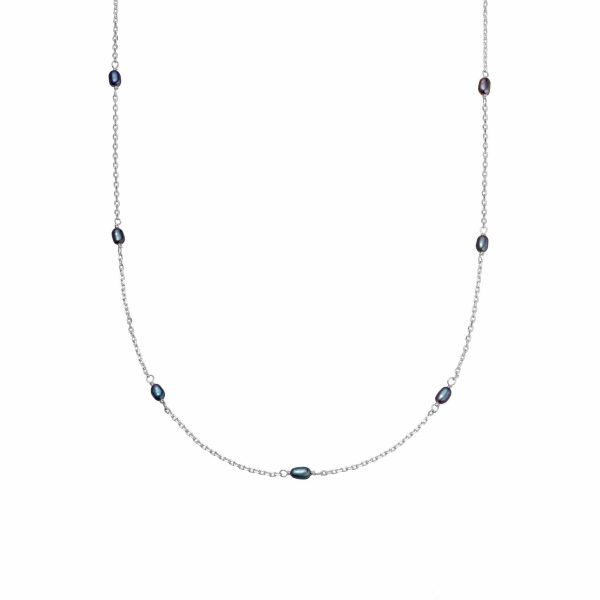 Black Seed Pearl Chain Necklace Sterling Silver on Sale