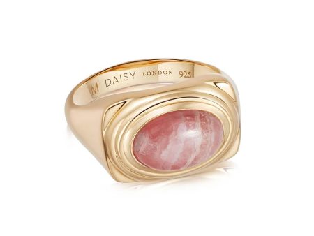 Rhodochrosite Bold Ring 18ct Gold Plate For Sale