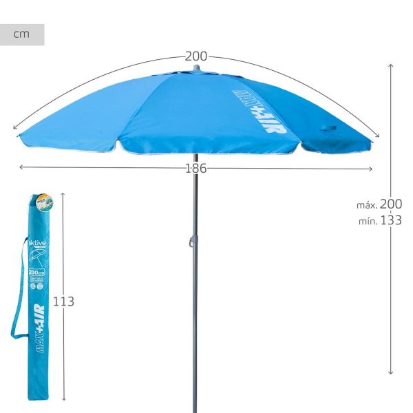 Sunshade Aktive UV50 Ø 200 cm Blue Polyester Aluminium 200 x 198,5 x 200 cm (6 Units) Online Hot Sale