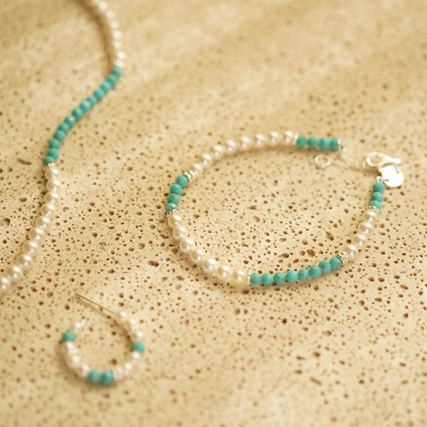 Pearl Turquoise Beaded Bracelet Sterling Silver Online now