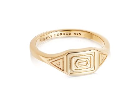 Aztec Stamped Signet Ring 18ct Gold Plate Online now