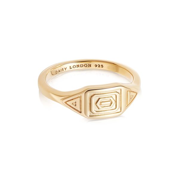 Aztec Stamped Signet Ring 18ct Gold Plate Online now