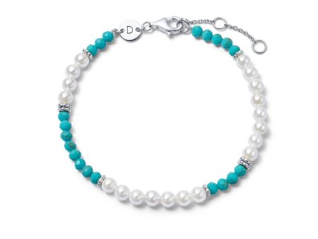 Pearl Turquoise Beaded Bracelet Sterling Silver Online now