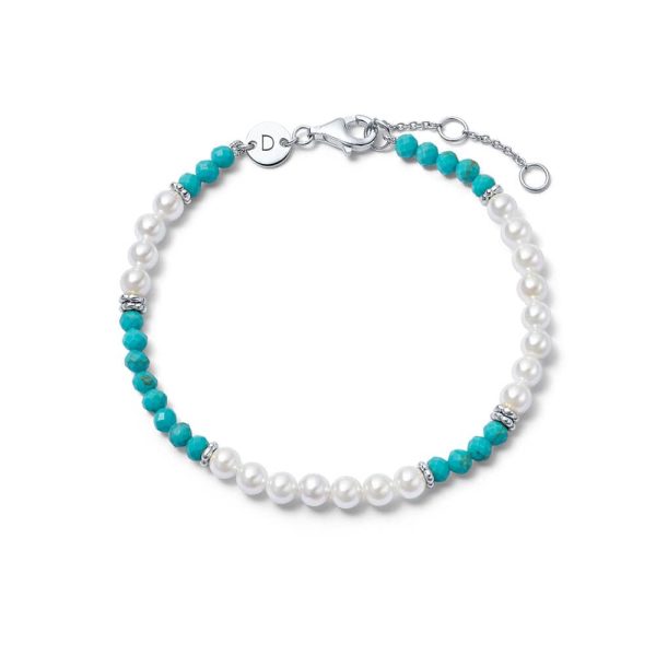 Pearl Turquoise Beaded Bracelet Sterling Silver Online now