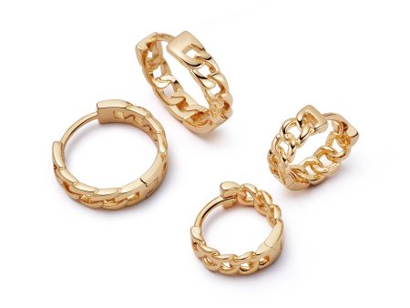 Polly Sayer Chain Hoop Earring Stack 18ct Gold Plate For Cheap