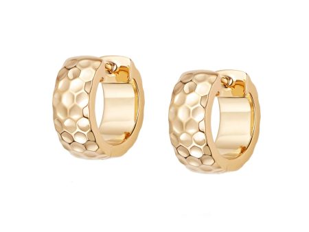 Bold Honeycomb Huggie Hoop Earrings 18ct Gold Plate For Sale