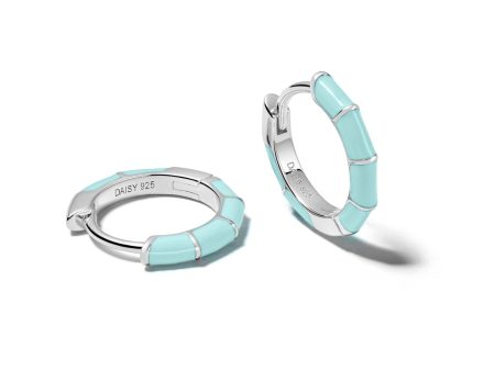 Turquoise Stripe Huggie Hoop Earrings Sterling Silver For Sale