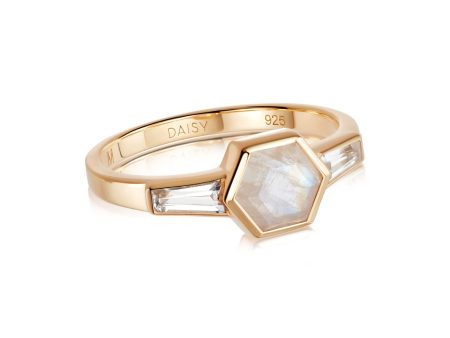 Beloved Moonstone Hexagon Ring 18ct Gold Plate Sale