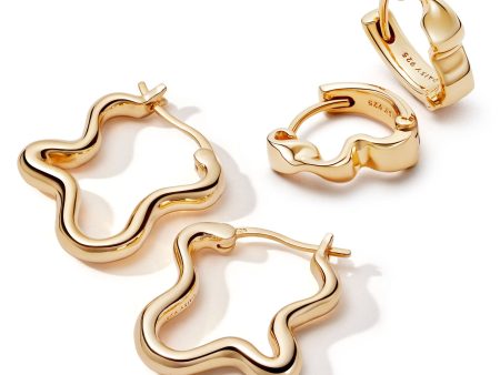 Wavy Hoop Earring Stack 18ct Gold Plate Cheap