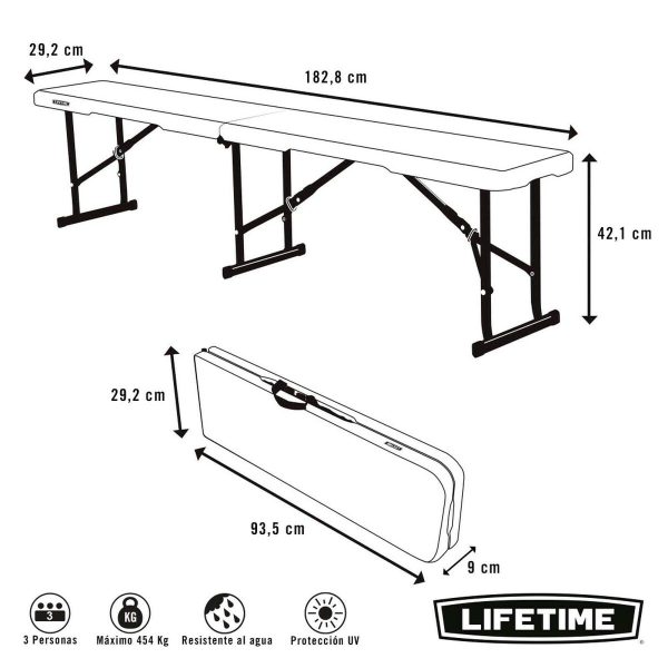 Bench Lifetime White Foldable 183 x 42 x 29 cm For Cheap