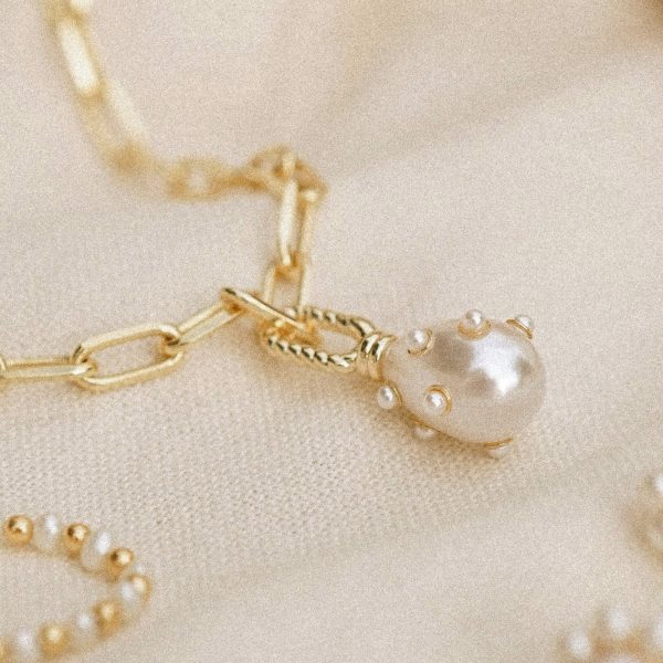 Shrimps Pearl Charm Bracelet 18ct Gold Plate on Sale