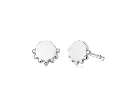 Beaded Disc Stud Earrings Sterling Silver Fashion