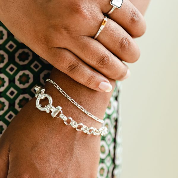 Thin Figaro Chain Bracelet Sterling Silver Online