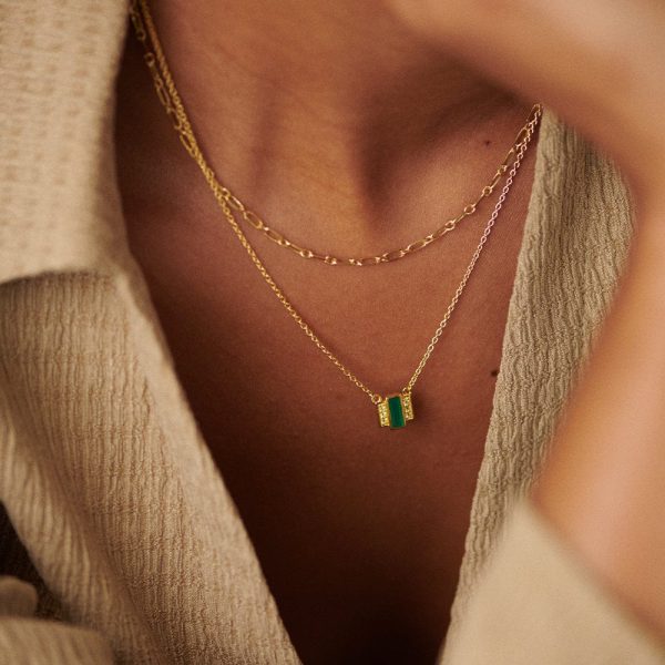 Beloved Green Onyx Layering Set 18ct Gold Plate Discount