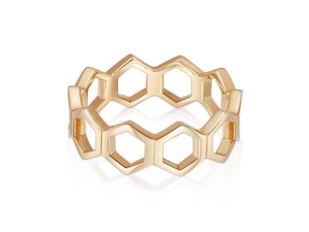 Open Hexagon Band Ring 18ct Gold Plate For Discount