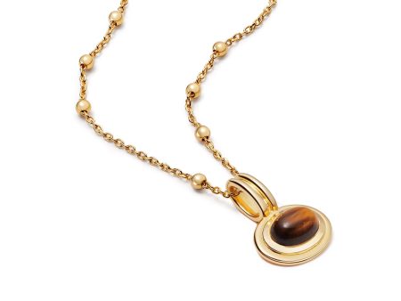 Tigers Eye Pendant Necklace 18ct Gold Plate For Sale