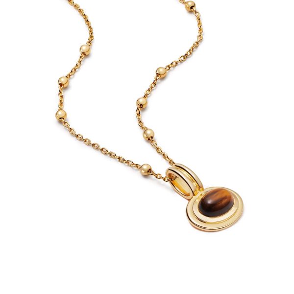 Tigers Eye Pendant Necklace 18ct Gold Plate For Sale