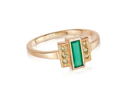 Beloved Green Onyx Baguette Ring 18ct Gold Plate on Sale