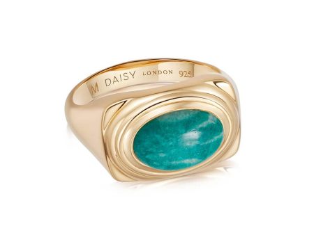 Amazonite Bold Ring 18ct Gold Plate Hot on Sale