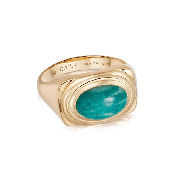 Amazonite Bold Ring 18ct Gold Plate Hot on Sale