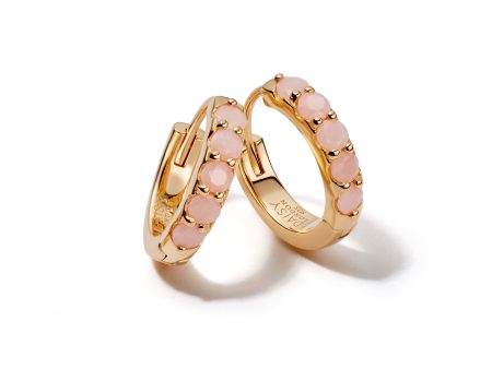 Beloved Pink Opal Huggie Earrings 18ct Gold Plate For Sale