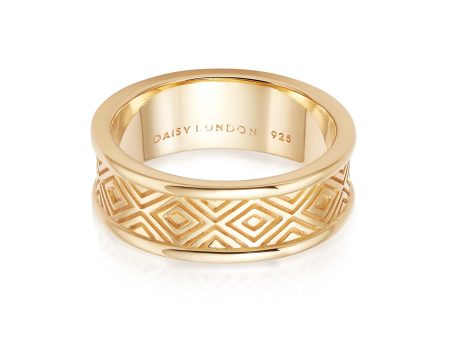 Aztec Engraved Chunky Ring 18ct Gold Plate Online now