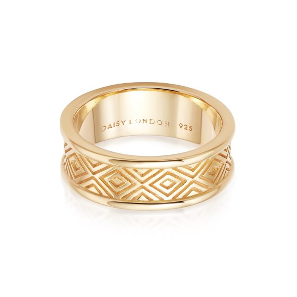 Aztec Engraved Chunky Ring 18ct Gold Plate Online now