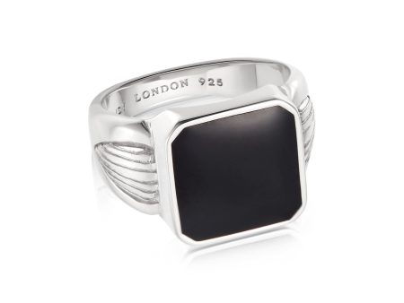 Bold Black Enamel Signet Ring Sterling Silver For Cheap