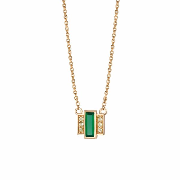 Beloved Green Onyx Baguette Necklace 18ct Gold Plate Hot on Sale