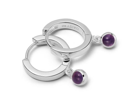 Amethyst Healing Huggie Hoop Earrings Sterling Silver For Sale