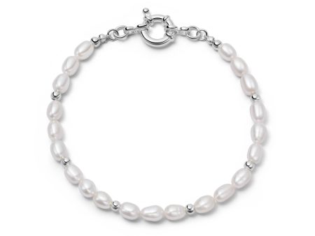 Pearl Beaded Chain Bracelet Sterling Silver For Sale