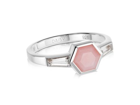 Beloved Pink Opal Hexagon Ring Sterling Silver Fashion