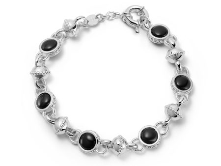 Polly Sayer Black Onyx Chain Bracelet Silver Plate Fashion