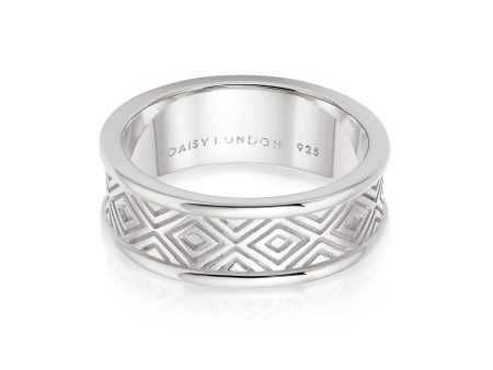 Aztec Engraved Chunky Ring Sterling Silver Sale