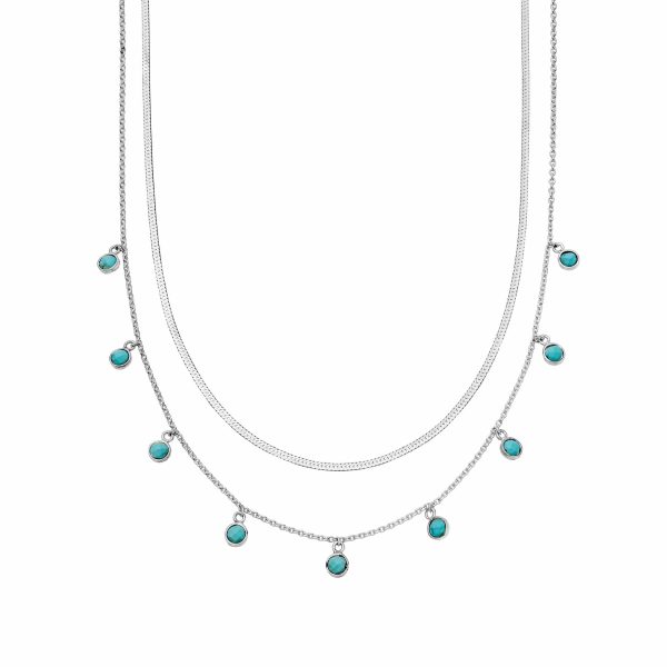 Turquoise Charm Necklace Layering Set Sterling Silver Online Sale