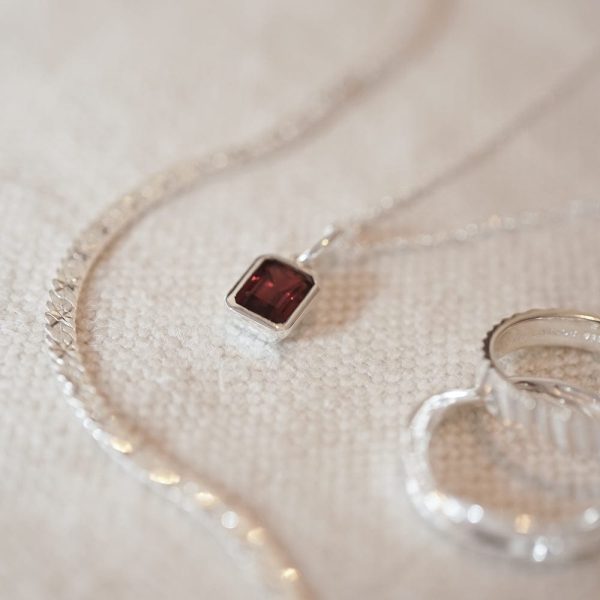 Garnet January Birthstone Charm Necklace Sterling Silver Sale