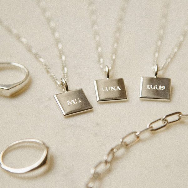 Engravable Square Pendant Necklace Sterling Silver Online