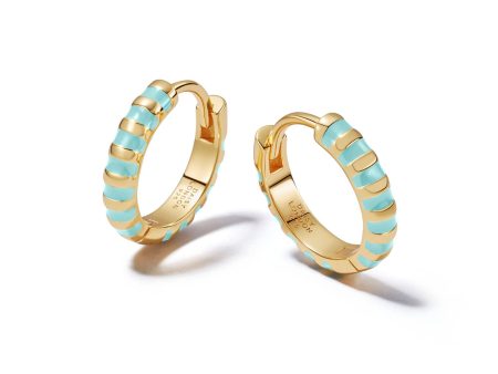 Turquoise Fine Stripe Huggie Hoop Earrings 18ct Gold Plate Discount