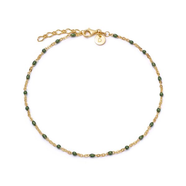 Green Enamel Beaded Anklet 18ct Gold Plate Online