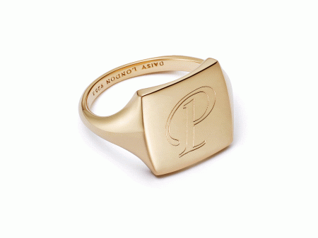 Polly Sayer Engravable Square Signet Ring 18ct Gold Plate Fashion