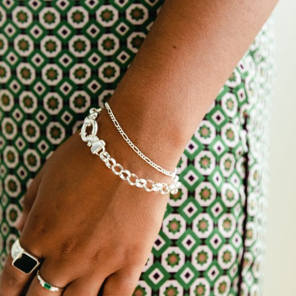 Thin Figaro Chain Bracelet Sterling Silver Online