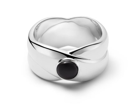 Polly Sayer Black Onyx Chunky Band Ring Silver Plate on Sale