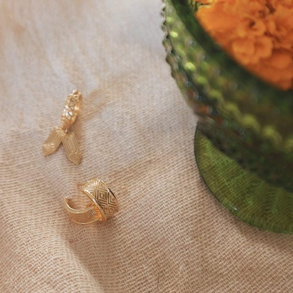 Artisan Drop Huggie Earrings 18ct Gold Plate Online now