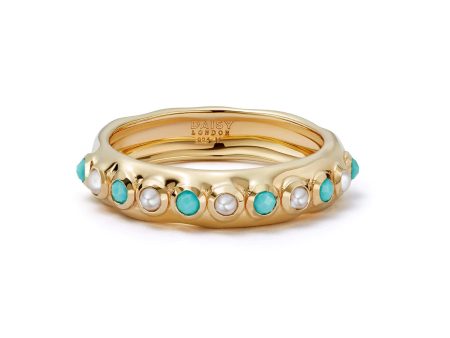 Pearl Turquoise Organic Ring 18ct Gold Plate Online