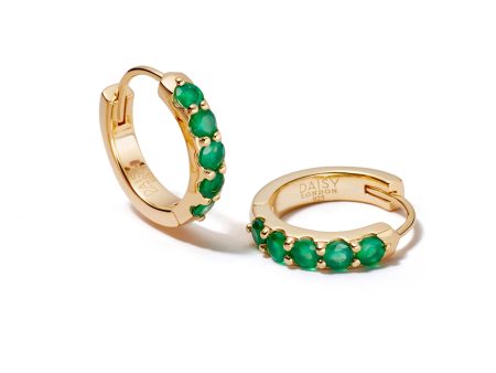 Beloved Green Onyx Huggie Earrings 18ct Gold Plate on Sale