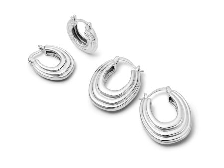 Polly Sayer Ridge Hoop Earring Stack Silver Plate Cheap