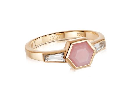 Beloved Pink Opal Hexagon Ring 18ct Gold Plate Online Sale