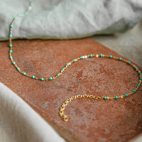 Treasures Turquoise Beaded Necklace 18ct Gold Plate Discount