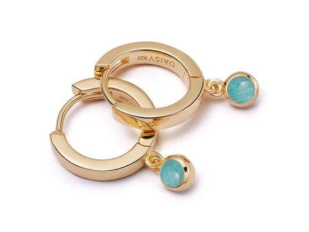 Amazonite Healing Huggie Hoop Earrings 18ct Gold Plate on Sale