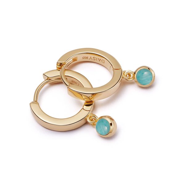 Amazonite Healing Huggie Hoop Earrings 18ct Gold Plate on Sale